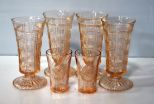 Six Pink Depression Glass Glasses