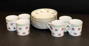 Set of Sex Hand Painted Demitasse Cups and Saucers