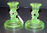 Pair of Green Depression Sea Serpent Candlesticks