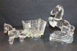 Pressed Glass Horse and Cart and Standing Horse