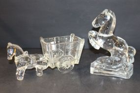 Pressed Glass Horse and Cart and Standing Horse