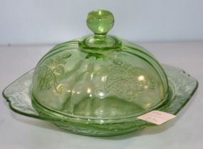 Green Depression Covered Butter Dish