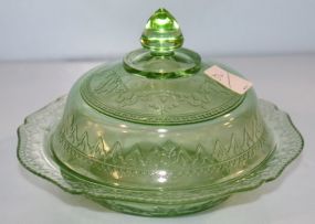 Green Depression Covered Butter Dish