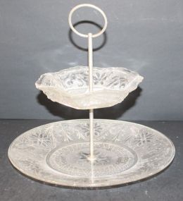 Two Tier Depression Glass Tidbit Tray