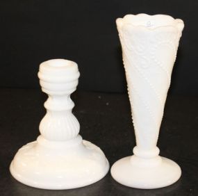 Milk Glass Vase and Candleholder