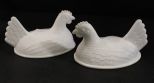 Two Milk Glass Hen Tops