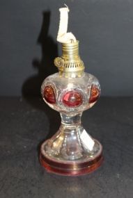 Small Clear with Cranberry Kerosene Lamp