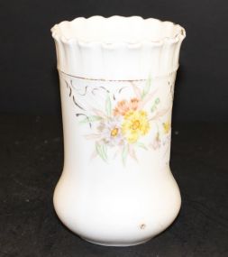 Hand Painted Flowers Ruffled Top Vase