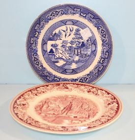 Homer Laughin Blue Willow Plate and Homer Laughin Currier and Ives Plate