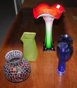 Group of Five Color Glass Vases