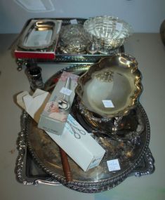 Various Silverplate Trays, Casserole Frame, Butter Dish, Scoop