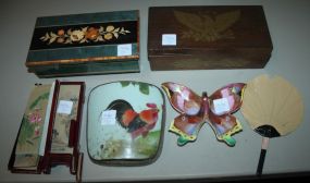 Porcelain Rooster Box, Wood Eagle Box, Inlay Box, Oriental Screen, Small Divided Butterfly Dish