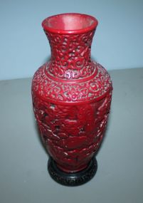 Ressin Painted Red Oriental Design Vase