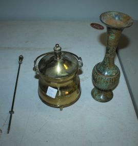 Brass Covered Pot and Metal Vase