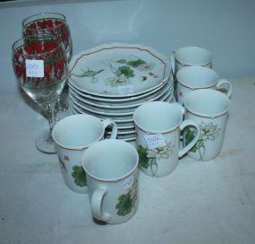 Six Toscany Mugs, Eight Plates, Two Glasses