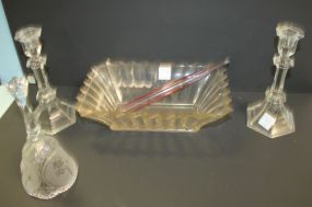 Glass Bell, Pair Glass Candlesticks, Glass Rectangular Bowl