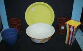 Pair Flower Pots, Large Yellow Ceramic Tray, Ceramic Bowl, Vase, Blue Flower Pot