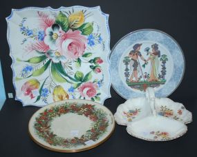 Large Square Hand Painted Plate, Various Plates and Divided Dish