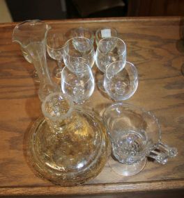 Amber Crackle Glass Decanter, Vase, Creamer, Vase, Glasses