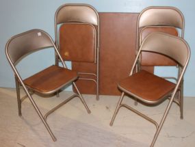 Four Metal Folding Chairs, and Table