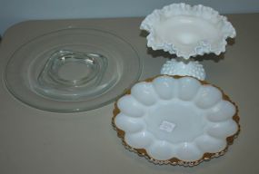 Milk Glass Compote and Egg Tray, Glass Tray