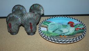 Four Ressin Turkeys, Two Rooster Plates