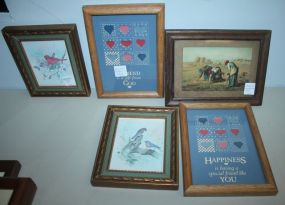 Two Small Bird Printes, Small Print of the Gleaners, and Two Small Contemporary Frames