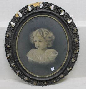 Antique Print of Young Girl in Oval Frame