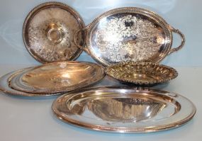 Grouping of Silverplated Trays, One Nice Oval Gallery with Handles