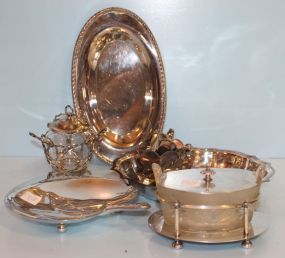 Silverplate Trays, Small Basket, Glass/ Plated Oval Saucer