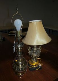 Two Lamps One Painted Ressin with Shade