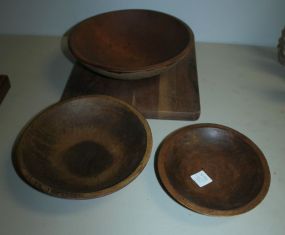 Chopping Block and Three Wooden Bowls
