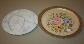 Vintag3e Hand Painted Tin Tray and Marble Lazy Susan