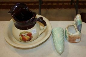 Pottery Bird Planter, Wall Pocket, Small McCoy Bowl and Pitcher