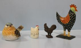 Jessin Bird, Iron Rooster, Metal Painted Rooster, and Porcelain Egg Timer