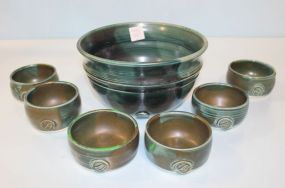 Pottery Bowl and Six Matching Bowls Marked Bethany Pottery