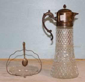 Pressed Glass and Silverpate Tankard, Nut Dish with Spoon