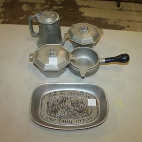 International Silver Co. Three Piece Set, Pewter Tray, Tankard