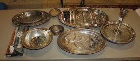 Grouping of Silverplate Trays, Tong, Vase, Salad Set