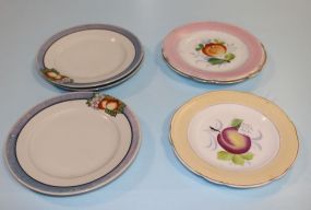 Three Painted Fruit Porcelain Plates, Three Lusterware Plates