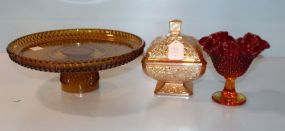 Vintage Compote with Fluted Edge, Amber Cake Stand, Merigold Carnival Compote