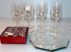 Set of Eight Glasses, Photo Clip, Place Card Holders, Plate, Trivet