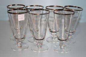 Set of Seven Crystal Glasses with Silver Trim