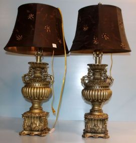 Pair of Decorative Lamps with Embroidered Shades