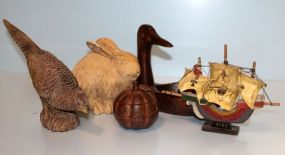 Ressin Rabbit, Carved Pheasant, Carved Duck