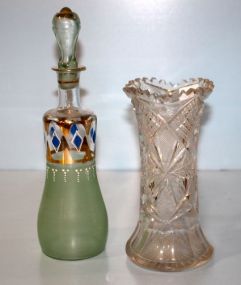 Cut Glass Vase, Painted Decorated Decanter