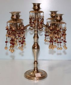 Silverplate Candlestick with Decorative Beads