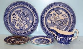 Two Blue Willow Plates, Two Plates, and Gravy