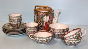 Imari Style Teapot, Three Cups, Three Saki Cups, Two Bowls, Five Saucers