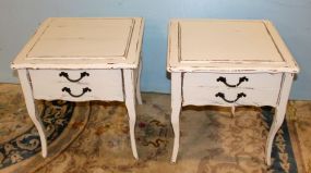 Pair of Hand Brushed Distressed Painted French One Drawer Tables